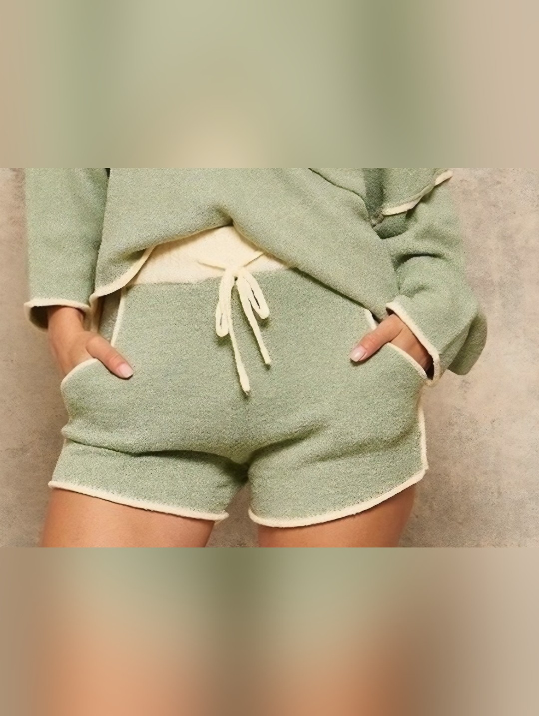 Promesa Sage Green Cream Terry Knit Lounge Shorts Size Small Nwot